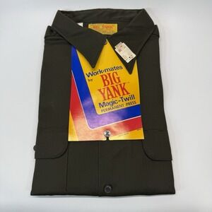 Vintage Big Yank Shirt Mens XL 17.5-18 Green Button Up WorkWear Twill Kmart